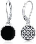 wholesale 925 Sterling Silver Black Onyx Celtic Knot Valknut Viking Drop Earrings-0-0