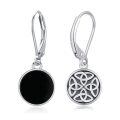wholesale 925 Sterling Silver Black Onyx Celtic Knot Valknut Viking Drop Earrings-0-0