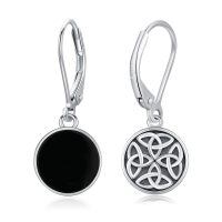 wholesale 925 Sterling Silver Black Onyx Celtic Knot Valknut Viking Drop Earrings-Celtic