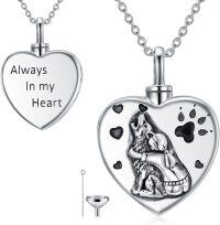 wholesale 925 Sterling Silver Heart Shaped Pet Urn Pendant for Dogs Cats Always in My Heart Memorial Keepsake Jewelry with Funnel and Fill Tool-Wolf