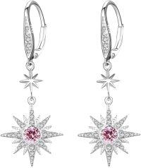 wholesale Sterling Silver Gold Plated Gemstone Star Earrings Leverback Dangle Jewelry Gifts-October (Silver)-October (Silver)