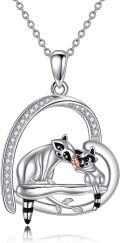 wholesale 925 Sterling Silver Raccoon Love Heart Pendant Necklaces for Couples and Families Gifts-0-0