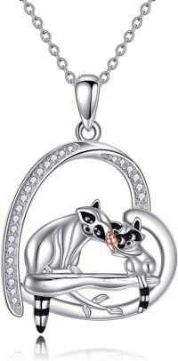 wholesale 925 Sterling Silver Raccoon Love Heart Pendant Necklaces for Couples and Families Gifts-Raccoon Family