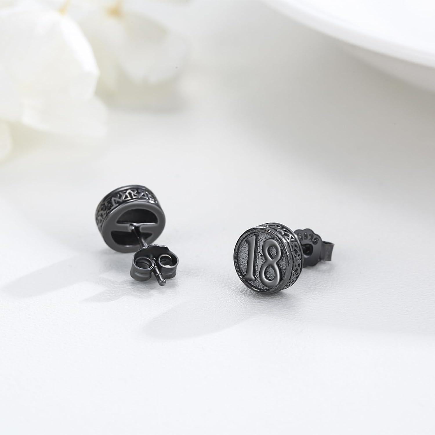  Sterling Silver Black Stud Earrings for Men Women 18th 16th Birthday Gifts Anniversary Christmas Jewelry -0-2