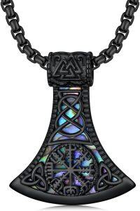 wholesale 925 Sterling Silver Viking Thors Hammer Pendant with Celtic Knots and Vegvisir Compass Design - Mens & Womens Nordic Amulet Necklaces -Axe-Abalone