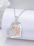 wholesale 925 Sterling Silver Metal Heart-Shaped Sportswoman Volleyball Pendant Necklace for Women-0-1