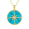 TOUPOP 14k Gold Plated Sterling Silver Jade Compass Necklace Travel Jewelry Gift-0-0
