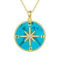 TOUPOP 14k Gold Plated Sterling Silver Jade Compass Necklace Travel Jewelry Gift-0-0