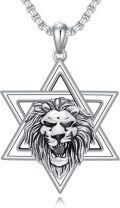 wholesale 925 Sterling Silver Lion Head in Star of David Pendant Necklace-0-0