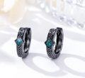 wholesale Black 925 Sterling Silver Turquoise Square Celtic Hoop Earrings 15mm for Women Men Gifts-0-2