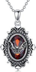 wholesale 925 Sterling Silver Pendant with Red Garnet Gemstone and Bat Design - Gothic Jewelry for Women-0-0