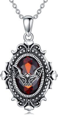 wholesale 925 Sterling Silver Pendant with Red Garnet Gemstone and Bat Design - Gothic Jewelry for Women-Bat