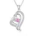TOUPOP Sterling Silver Pink Tourmaline Double Heart Pendant Necklace-0-0
