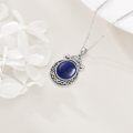 wholesale 925 Sterling Silver & Natural Lapis Lazuli Vintage Nordic Flower Pendant Necklace-0-3