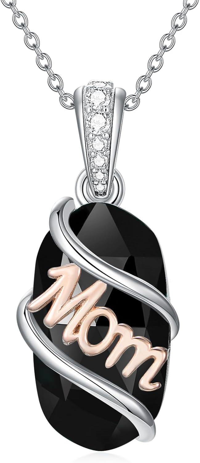 925 Sterling Silver Black Onyx Mom Pendant Necklace for Women's Gifts-0-0