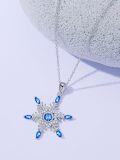 wholesale 925 Sterling Silver Blue Crystal Snowflake Christmas Tree Pendant Necklace-0-3
