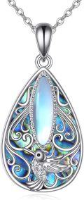 wholesale 925 Sterling Silver Teardrop Moonstone & Abalone Shell Filigree Pendant Necklace for Women Gifts-0-0