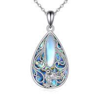 wholesale 925 Sterling Silver Teardrop Moonstone & Abalone Shell Filigree Pendant Necklace for Women Gifts-Hummingbird Filigree