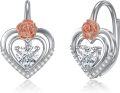 wholesale TOUPOP Heart Leverback Earrings 925 Sterling Silver Rose Flower Dangle Drop Earrings Heart Jewelry Gifts For Women Women Anniversary Christmas Birthday Gift Ideas -0-0