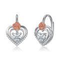 TOUPOP Sterling Silver Rose Flower Dangle Drop Heart Earrings Jewelry Gifts-0-0