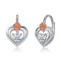 TOUPOP Sterling Silver Rose Flower Dangle Drop Heart Earrings Jewelry Gifts-undefined