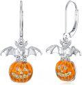 wholesale 925 Sterling Silver Gothic Bat Pumpkin Earrings with Hypoallergenic Hook – Halloween Jewelry Gift (21x12mm)-0-0
