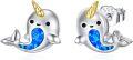 wholesale 925 Sterling Silver Blue Opal Whale Stud Earrings for Women's Birthday Gift-0-0