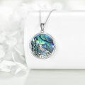 wholesale 925 Sterling Silver Round Wolf Tree Abalone Shell Pendant Necklace with Cubic Zirconia - Cute Gift for Women-0-4