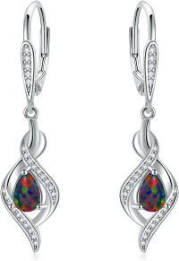 wholesale Sterling Silver Opal Dangle Drop Earrings October Birthstone Leverback Valentine s Day Gift for Women Girls-Black
