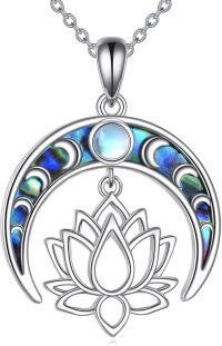 wholesale 925 Sterling Silver Abalone Shell & Moonstone Lotus Pendant Necklace for Women's Gifts-Louts