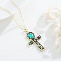 wholesale 925 Sterling Silver Ankh Necklace with Moonstone and Turquoise Agate Egyptian Cross Pendant-0-2