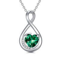 TOUPOP Sterling Silver Emerald Infinity Love Moon Pendant Necklace-undefined
