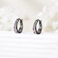 wholesale 925 Sterling Silver Black Plated Pink Crystal Geometric Patterned Hoop Earrings for Women-0-4