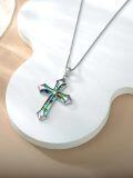 wholesale 925 Sterling Silver Abalone Shell Inlay Cross Pendant Necklace for Women Christian s for Mother Wife Daughter Sister-0-4