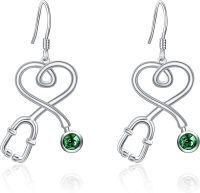 wholesale Sterling Silver Austrian Crystal Stethoscope Dangle Earrings for Nurse-Emerald Green