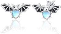 wholesale 925 Sterling Silver Heart-Shaped Bat Moonstone Stud Earrings for Women - Hypoallergenic Gift Idea-Bat