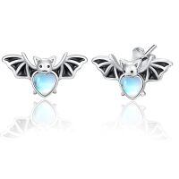 wholesale 925 Sterling Silver Heart-Shaped Bat Moonstone Stud Earrings for Women - Hypoallergenic Gift Idea-Bat