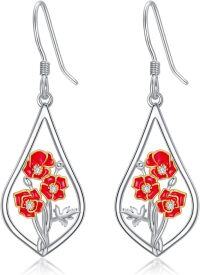 wholesale Sterling Silver Carnation Violet Daffodil Daisy Lily Rose Lotus Poppy Marigold Holly Birth Flower Earrings-08-August-Poppy