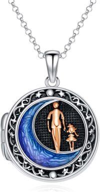 wholesale 925 Sterling Silver Heart Locket Necklace Wholesale Father Daughter Walk Together Photo Frame-03-01-Father Daughter Locket