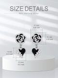 wholesale  925 Sterling Silver Cubic Zirconia Black Rose & Heart Stud Earrings for Women, Valentine's Gift-0-1