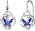 wholesale 925 Sterling Silver Blue Moonstone Butterfly Leverback Drop Earrings-0-0