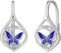 wholesale 925 Sterling Silver Blue Moonstone Butterfly Leverback Drop Earrings-Butterfly-Leverback