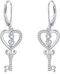 wholesale 925 Sterling Silver Heart Key with Treble Clef Dangle Leverback Earrings  for Women-0-0