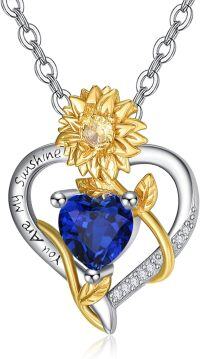 wholesale 925 Sterling Silver Sunflower Birthstone Necklace Heart Pendant Sunshine Jewelry Gift for Women-09 Sep