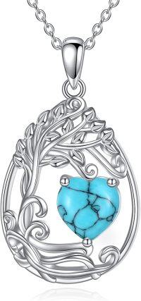 wholesale Sterling Silver Tree of Life Teardrop Pendant Gemstone Necklace-12-Dec-Turquoise