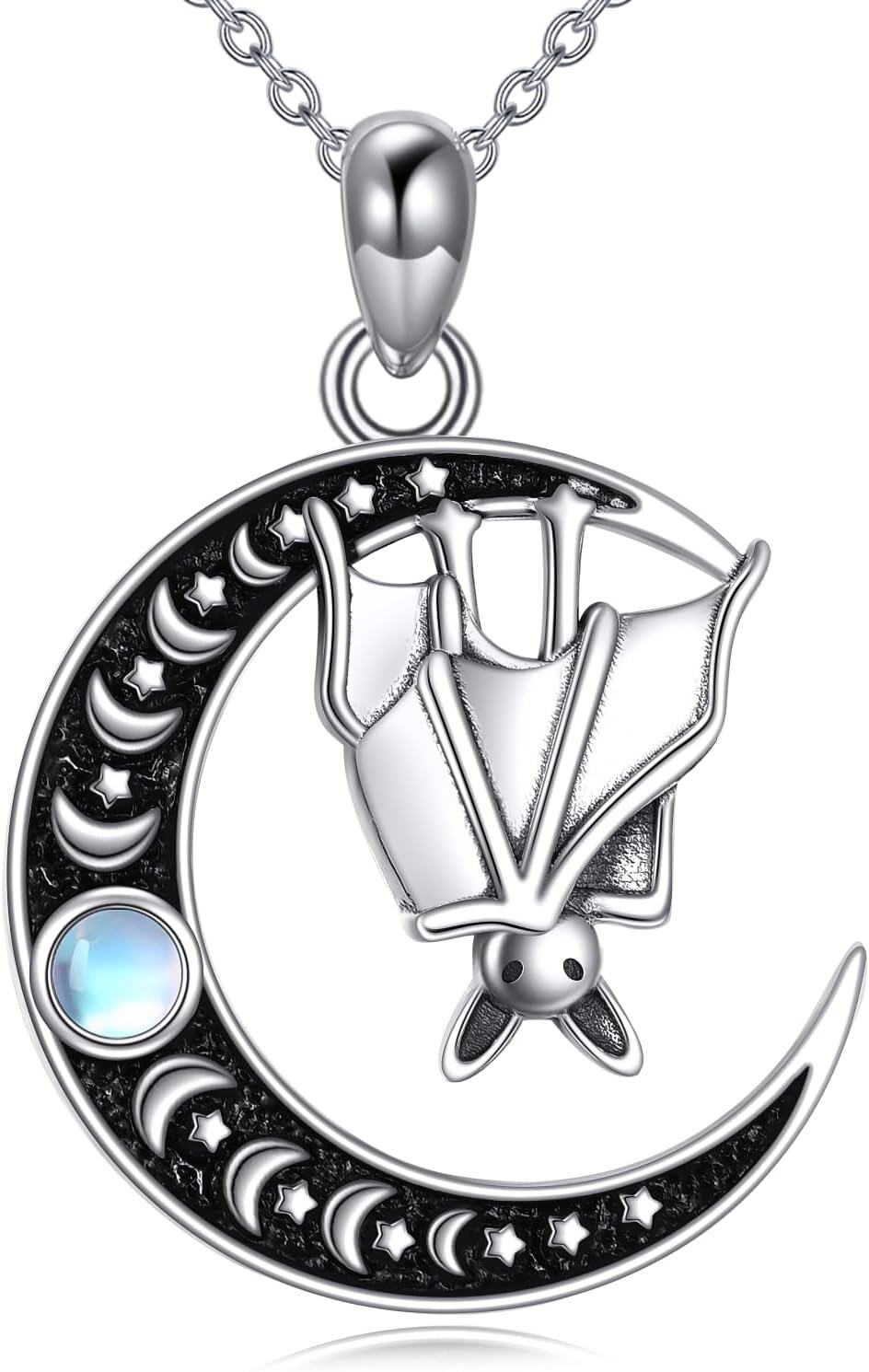 Sterling Silver Moonstone Turquoise Abalone Animal Necklace Cute Jewelry Gift-Bat