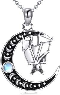 wholesale 925 Sterling Silver Moonstone Turquoise Abalone Pendant Necklace with Bat Design-bat necklace