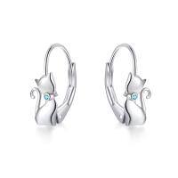 wholesale 925 Sterling Silver Gold Plated Cat Earrings Wholesale With Zircon Detail-Cat Earrings-blue cz