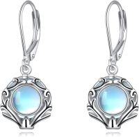 wholesale Sterling Silver Gemstone Leverback Dangle Drop Filigree Earrings for Women-Moonstone