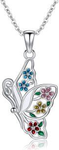 wholesale 925 Sterling Silver Multicolor Enamel Floral Butterfly Pendant Necklace for Women-0-0
